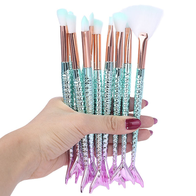 Set de pinceaux maquillage Mermaid – Fond de teint, fard et enlumineur