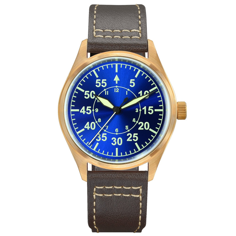 Montre pilote mécanique San Martin Bronze – Lumineux, étanche 200 m