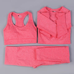 Ensemble sport femme 3 pièces sans couture – Legging, brassière et veste