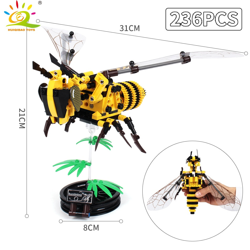 Jeu de construction Huiqibao insectes – Libellule et guêpe, briques techniques