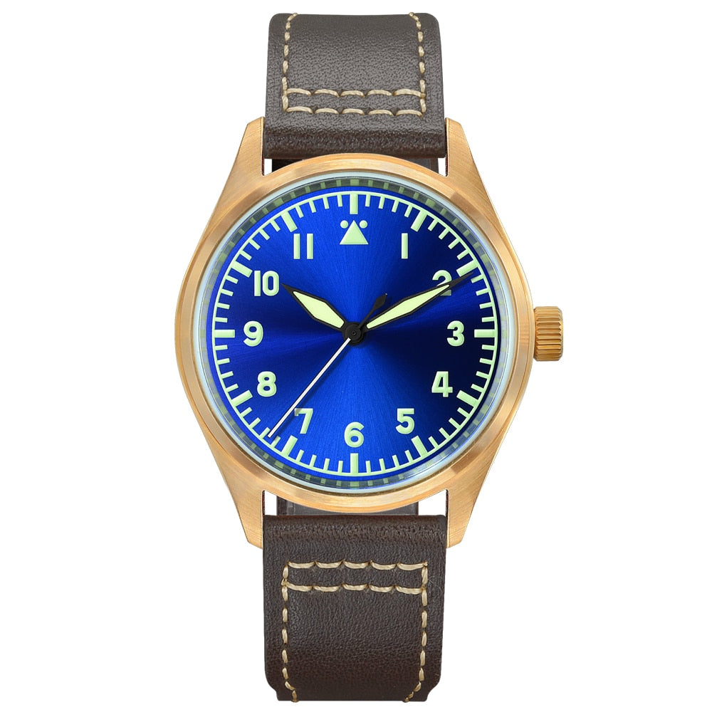 Montre pilote mécanique San Martin Bronze – Lumineux, étanche 200 m