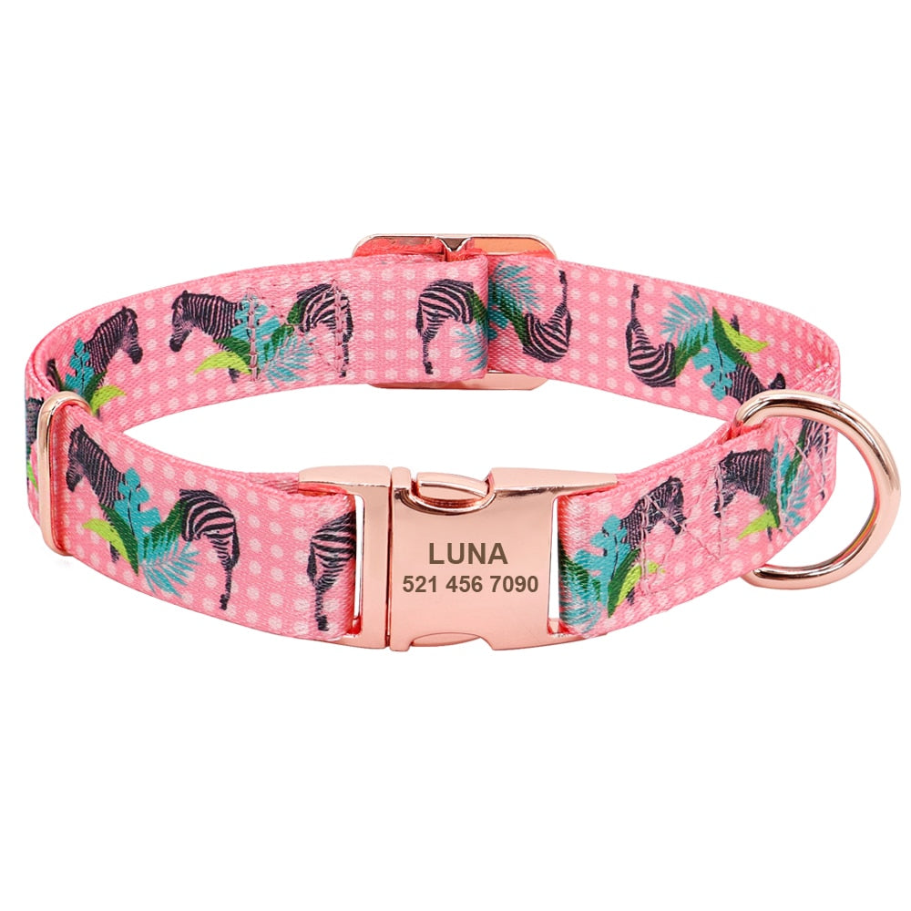 Collier nylon personnalisé avec plaque gravée pour chien et chat