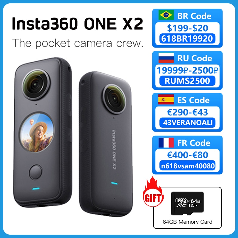 Caméra 360° Insta360 One X2 5.7K – Étanche 10 m, panoramique sport