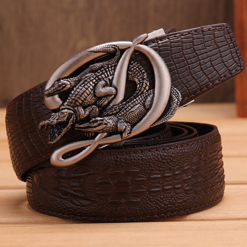 Ceinture homme cuir véritable crocodile avec boucle automatique