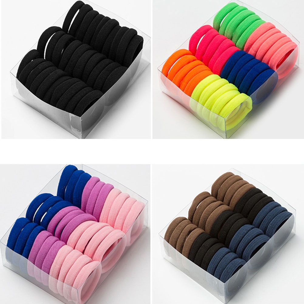 Lot de 30 élastiques colorés 4 cm en polyester pour queue-de-cheval