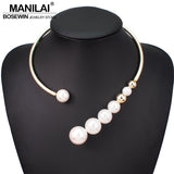 MANILAI Metal Torques Simulated Pearl Choker Necklace For Women Punk Jewelry Statement Bib Collar Necklace Fashion Accessories