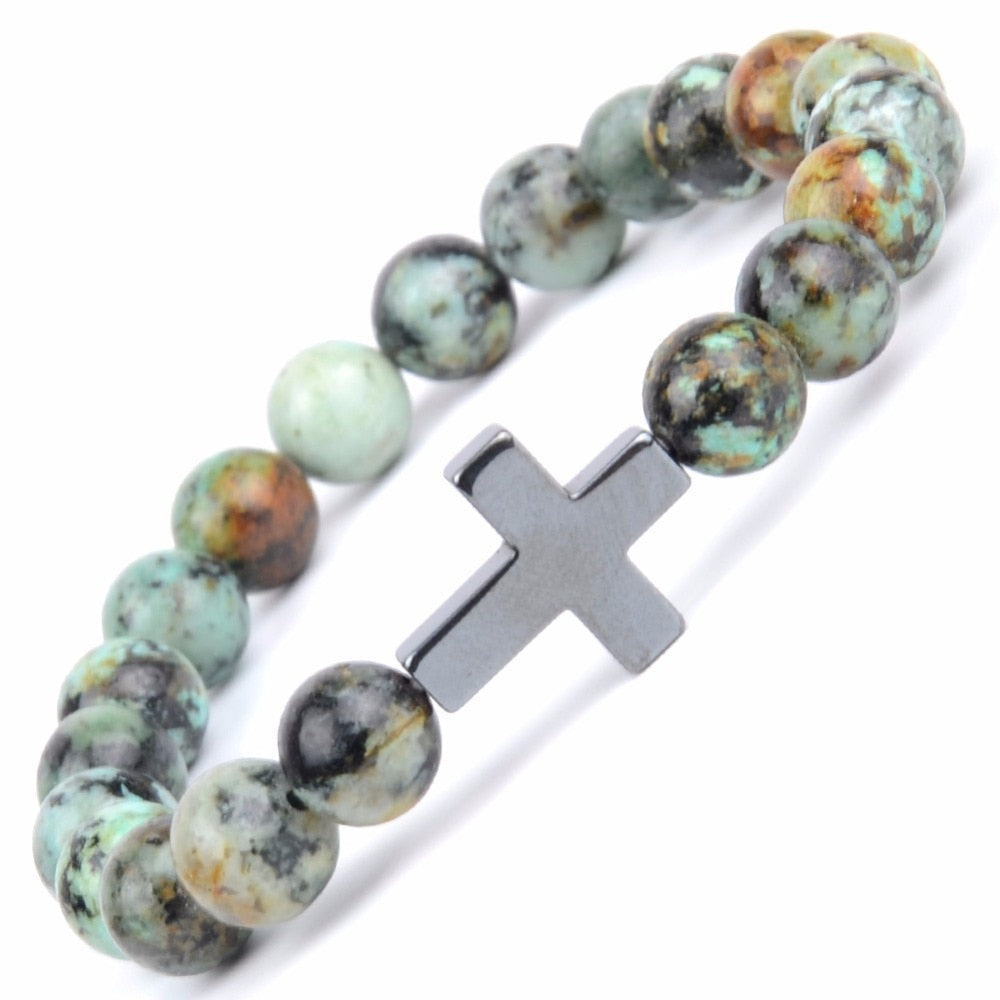 Bracelet Croix Religieux - Pierre Turquoise Africaine