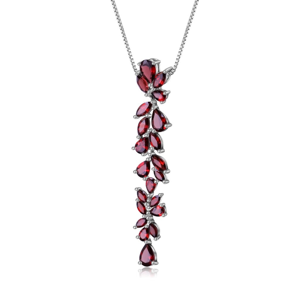 GEM'S BALLET Real 925 Sterling Sliver Romantic Leaves Pendant Necklace 14.65Ct Natural Red Garnet For Women Wedding Fine Jewelry