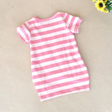 Malayu Baby Toddler Cute Girls Dresses Summer New Cotton Striped Cartoon Embroidery Casual Outfit 1-6Years Children's Clothing