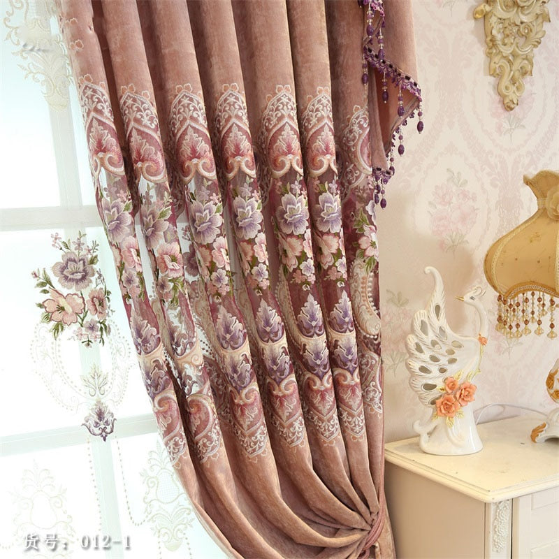 Rideaux brodés fleurs style romantique européen pour salon et chambre