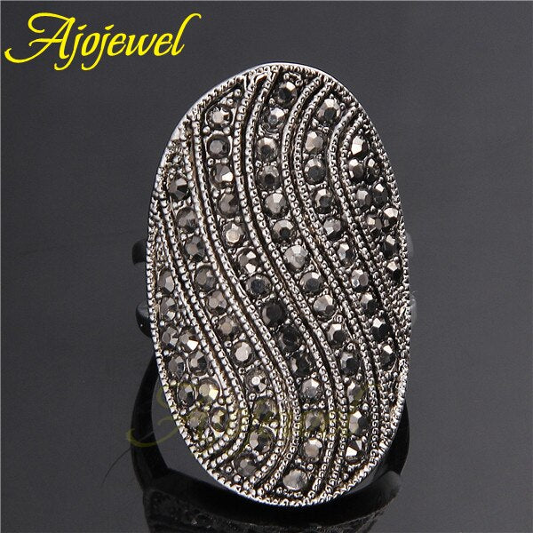 Bague femme vintage pavée de zircons noirs – Tailles 7 à 9 Ajojewel