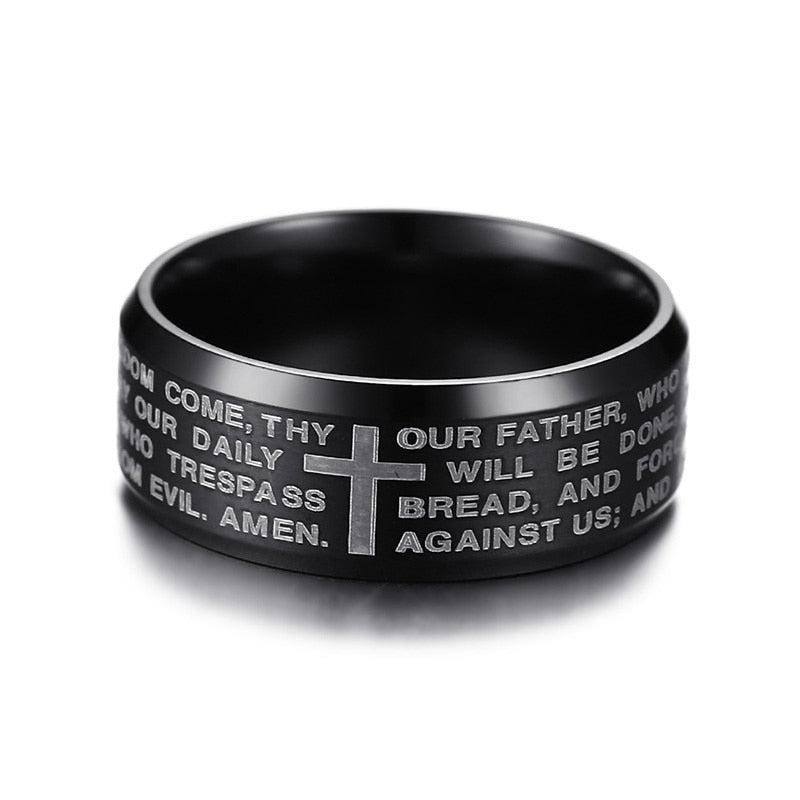 Bague croix Bible gravée Vnox en acier inoxydable – Homme tailles 7 à 13