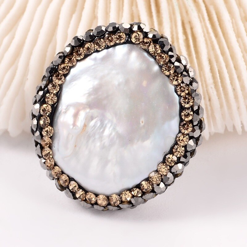 Lot de 10 perles rondes nacre naturelle et argile avec strass – DIY bijoux