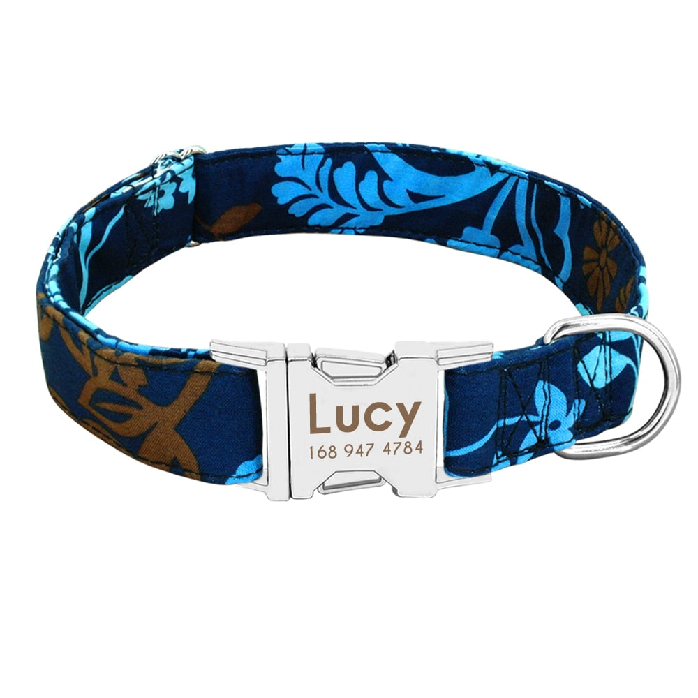 Collier nylon personnalisé avec plaque gravée pour chien et chat