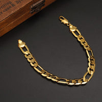Mens 24 k Solid Gold GF 10mm Italian Figaro Link Chain Bracelet 8.7 Inches Jewelry