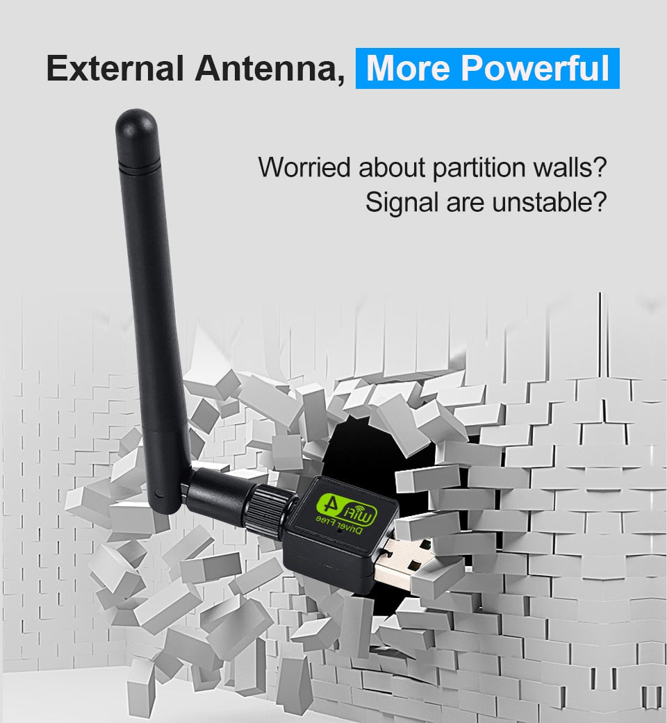 Adaptateur WiFi USB 150 Mbps avec antenne 2 dBi – Dongle réseau PC