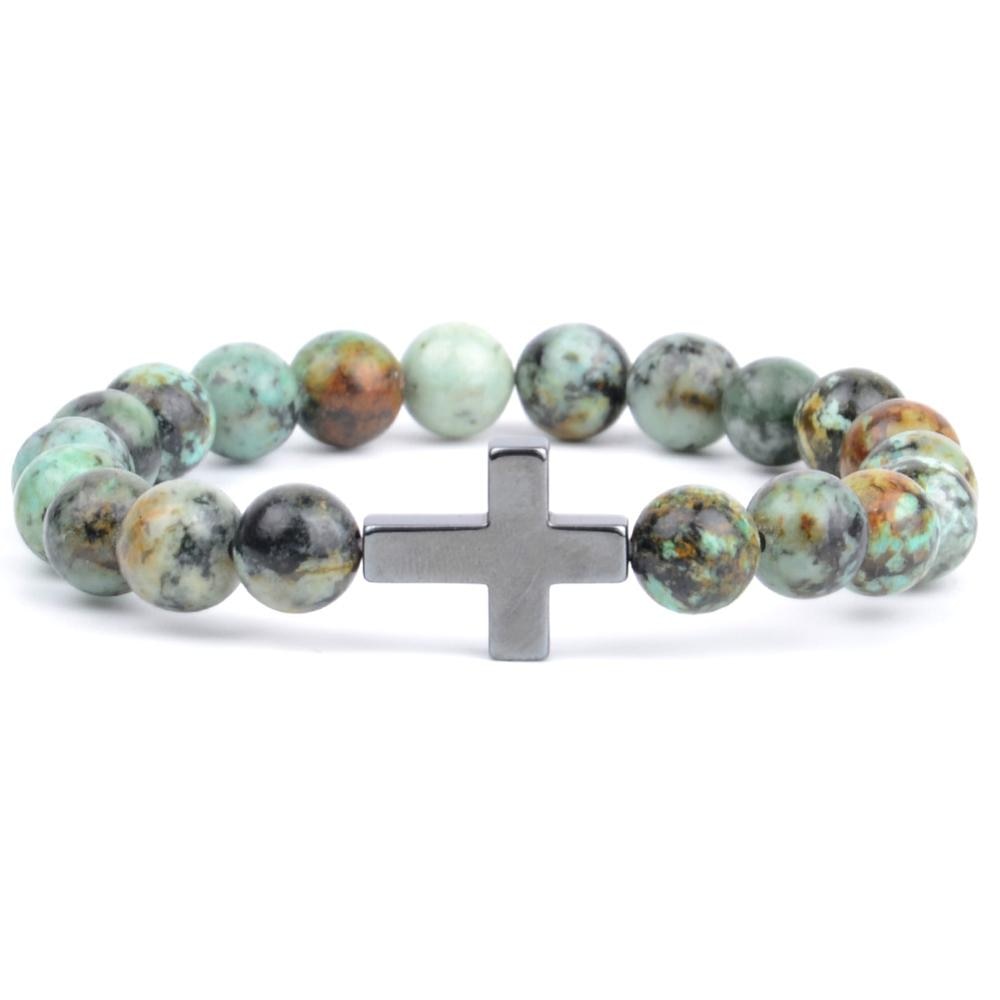 Bracelet Croix Religieux - Pierre Turquoise Africaine