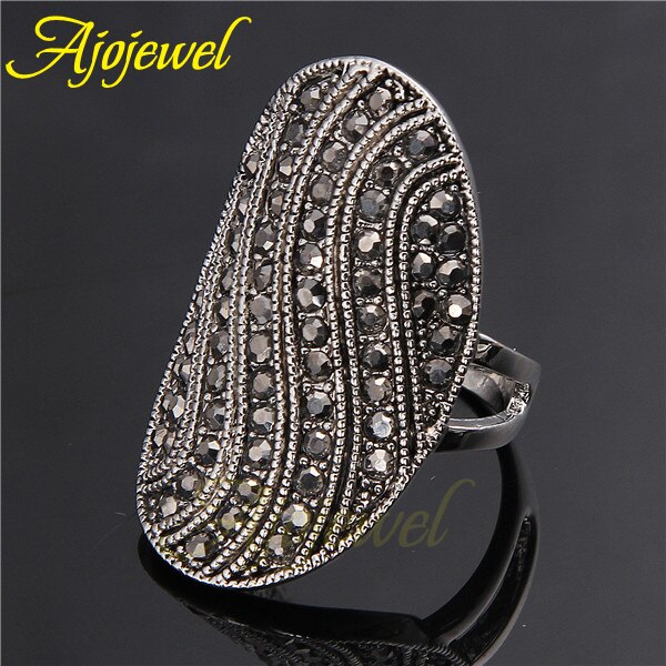 Bague femme vintage pavée de zircons noirs – Tailles 7 à 9 Ajojewel
