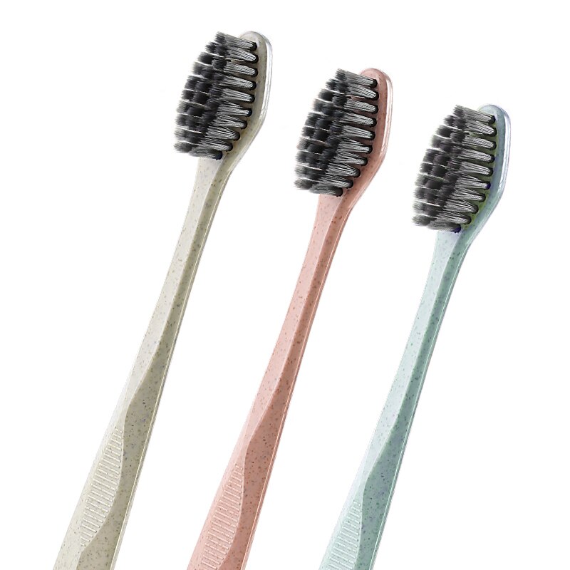 Lot de 6 brosses à dents Kinepin paille de blé – Poils charbon de bambou