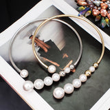 MANILAI Metal Torques Simulated Pearl Choker Necklace For Women Punk Jewelry Statement Bib Collar Necklace Fashion Accessories