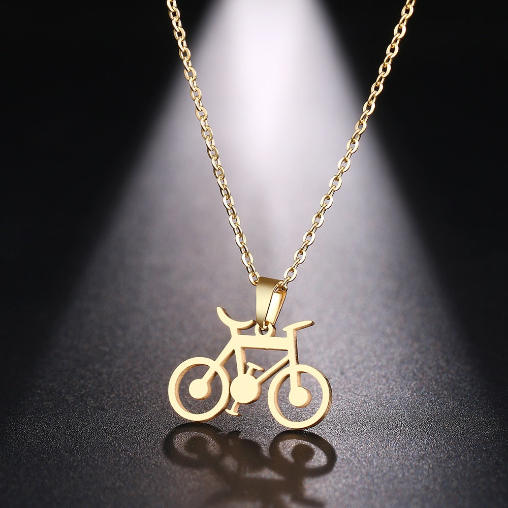 Collier pendentif vélo Dotifi en acier inoxydable – Or et argent unisexe