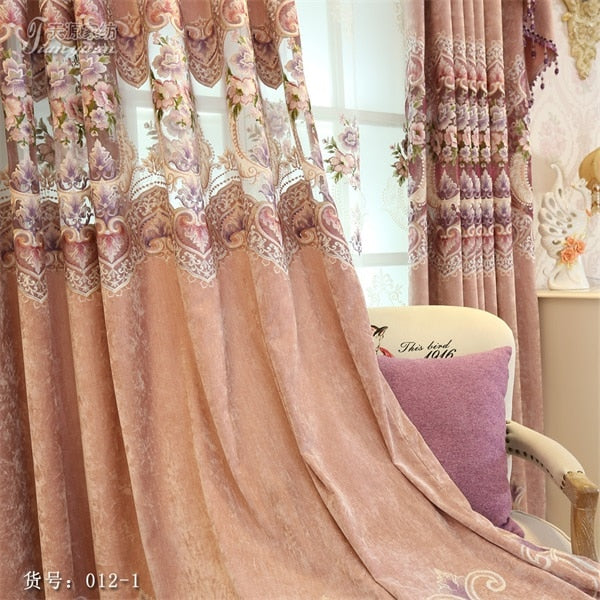 Rideaux brodés fleurs style romantique européen pour salon et chambre