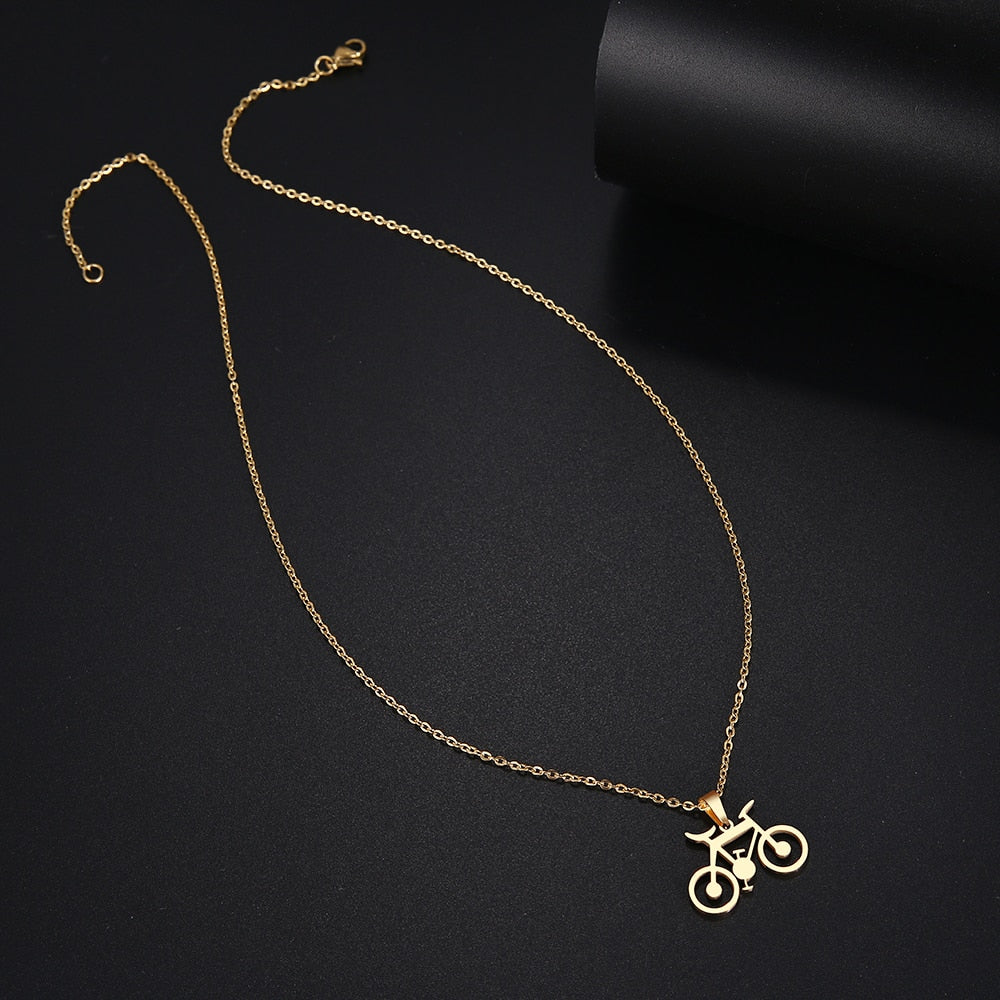 Collier pendentif vélo Dotifi en acier inoxydable – Or et argent unisexe