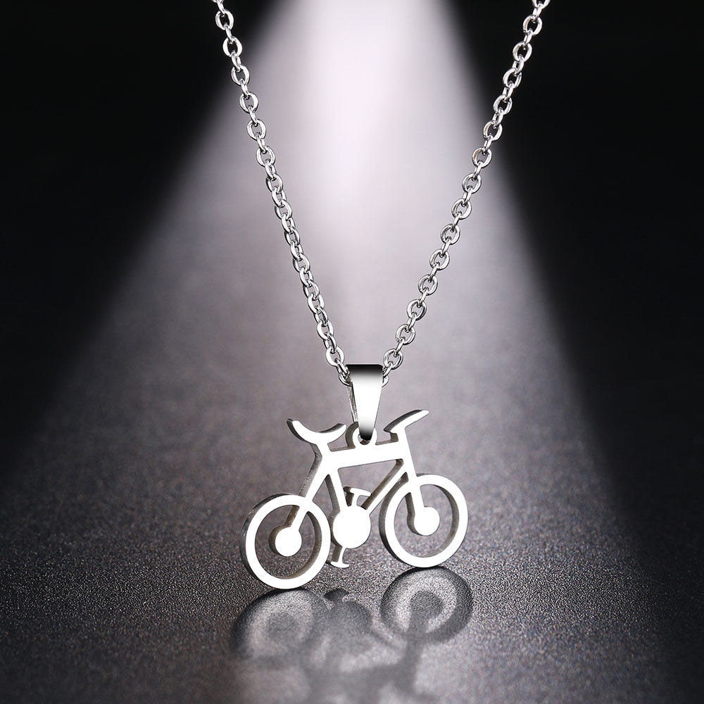 Collier pendentif vélo Dotifi en acier inoxydable – Or et argent unisexe