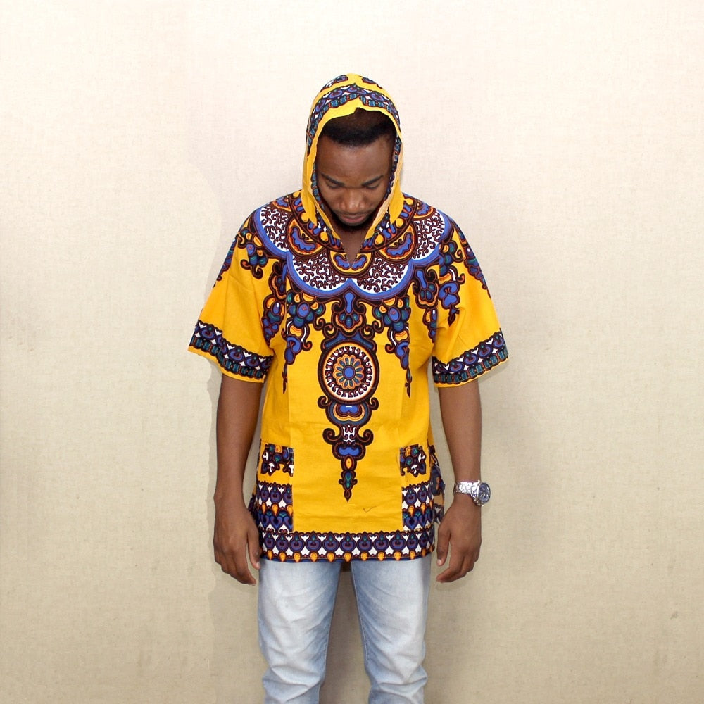 Sweat à Capuche Dashiki Homme Jaune - Africain