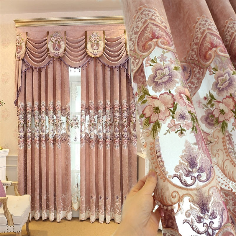 Rideaux brodés fleurs style romantique européen pour salon et chambre