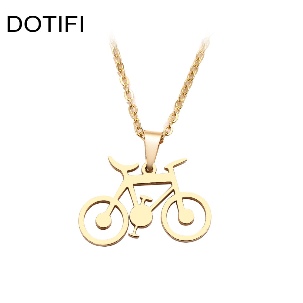 Collier pendentif vélo Dotifi en acier inoxydable – Or et argent unisexe