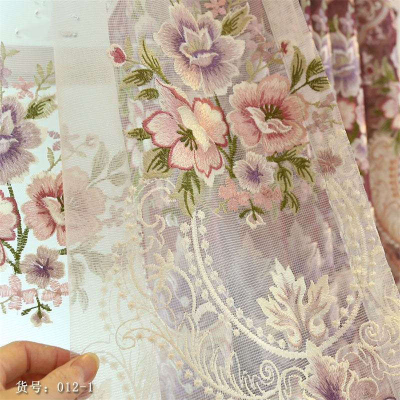 Rideaux brodés fleurs style romantique européen pour salon et chambre