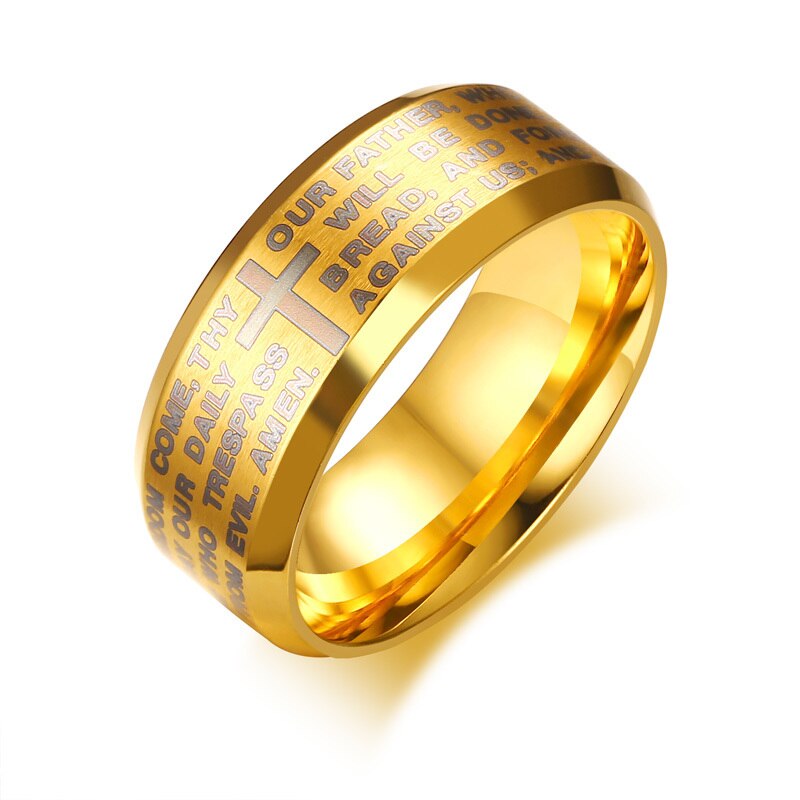 Bague croix Bible gravée Vnox en acier inoxydable – Homme tailles 7 à 13