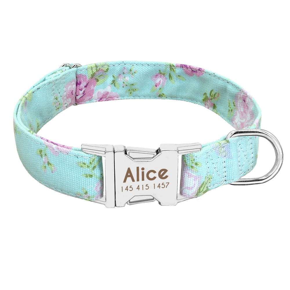 Collier nylon personnalisé avec plaque gravée pour chien et chat