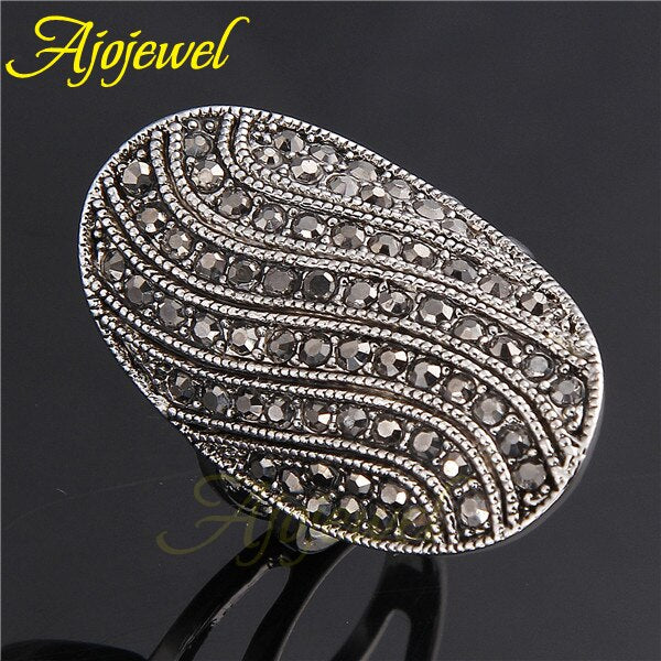 Bague femme vintage pavée de zircons noirs – Tailles 7 à 9 Ajojewel