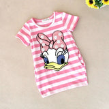 Malayu Baby Toddler Cute Girls Dresses Summer New Cotton Striped Cartoon Embroidery Casual Outfit 1-6Years Children's Clothing