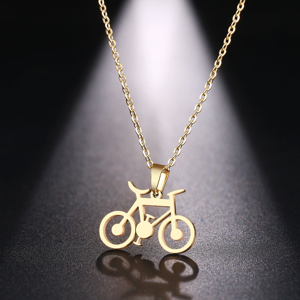 Collier pendentif vélo Dotifi en acier inoxydable – Or et argent unisexe