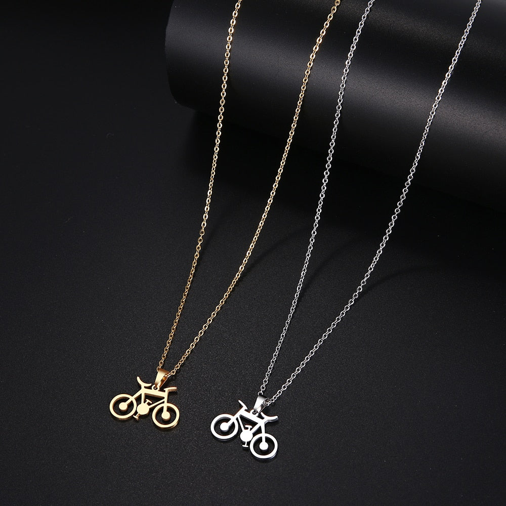 Collier Pendentif Vélo Dotifi - Acier Or et Argent