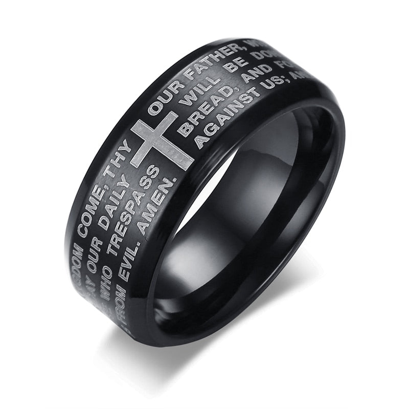 Bague croix Bible gravée Vnox en acier inoxydable – Homme tailles 7 à 13