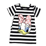 Malayu Baby Toddler Cute Girls Dresses Summer New Cotton Striped Cartoon Embroidery Casual Outfit 1-6Years Children's Clothing