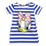 Malayu Baby Toddler Cute Girls Dresses Summer New Cotton Striped Cartoon Embroidery Casual Outfit 1-6Years Children's Clothing