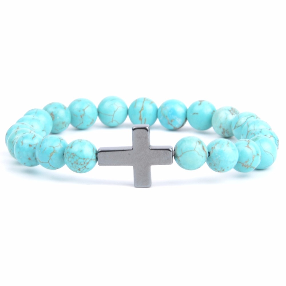 Bracelet Croix Religieux - Pierre Turquoise Africaine