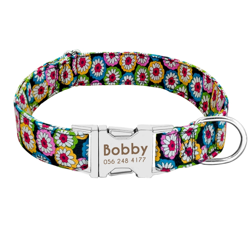 Collier nylon personnalisé avec plaque gravée pour chien et chat