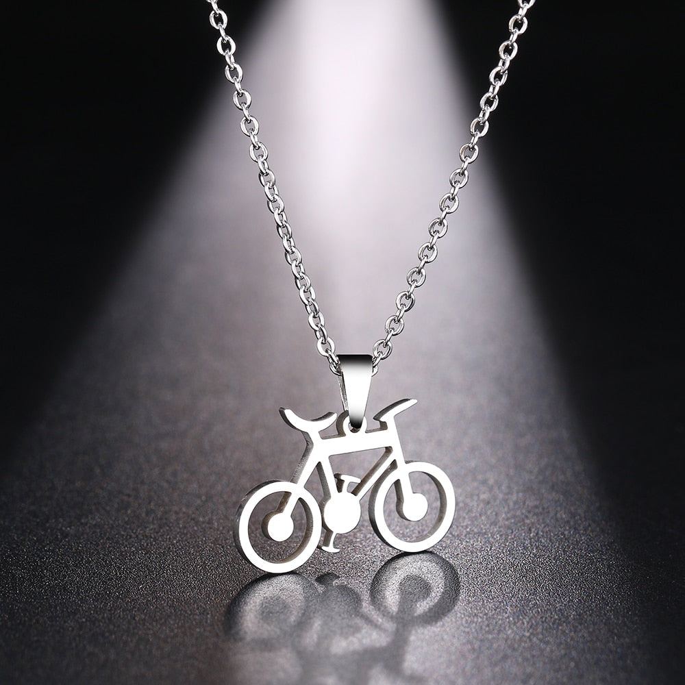 Collier pendentif vélo Dotifi en acier inoxydable – Or et argent unisexe