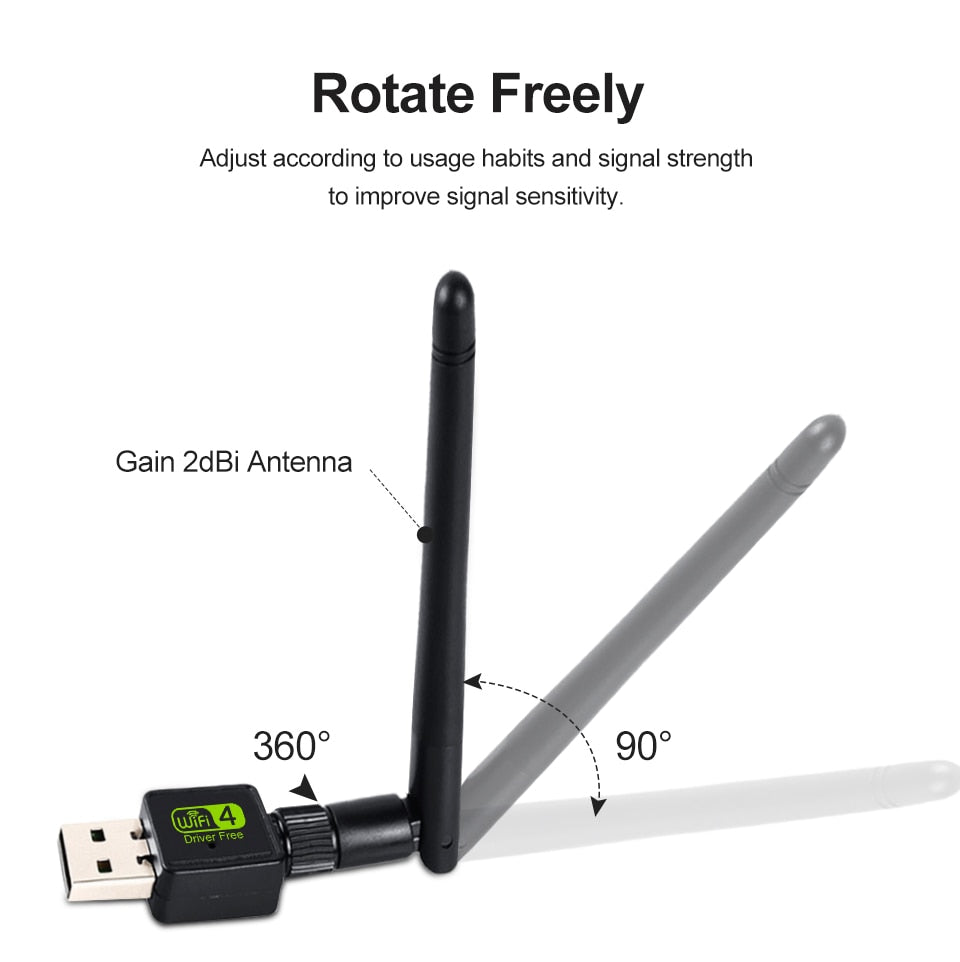 Adaptateur WiFi USB 150 Mbps avec antenne 2 dBi – Dongle réseau PC
