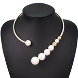 MANILAI Metal Torques Simulated Pearl Choker Necklace For Women Punk Jewelry Statement Bib Collar Necklace Fashion Accessories