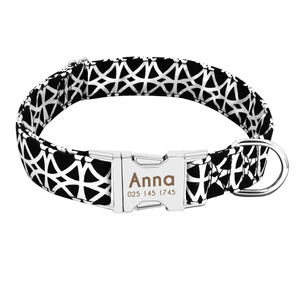 Collier nylon personnalisé avec plaque gravée pour chien et chat