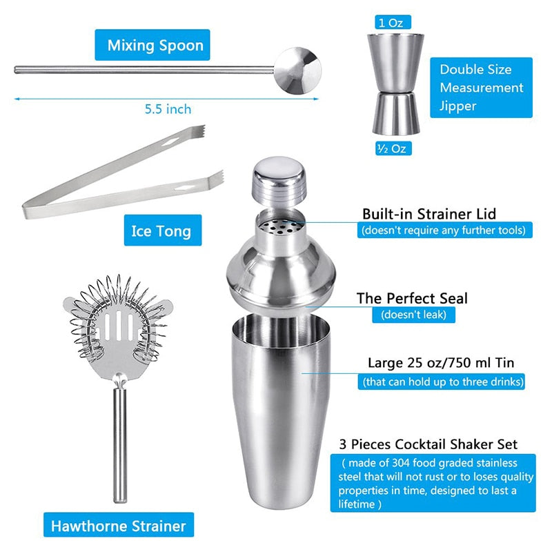 Shaker à cocktail Upors inox 550/750 ml avec mudler, jigger et cuillère