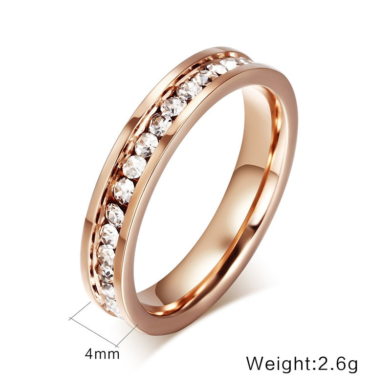 Bague femme Vnox plaquée or rose pavée de zircons 4 mm – Acier inox