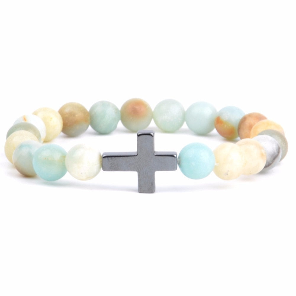 Bracelet Croix Religieux - Pierre Turquoise Africaine